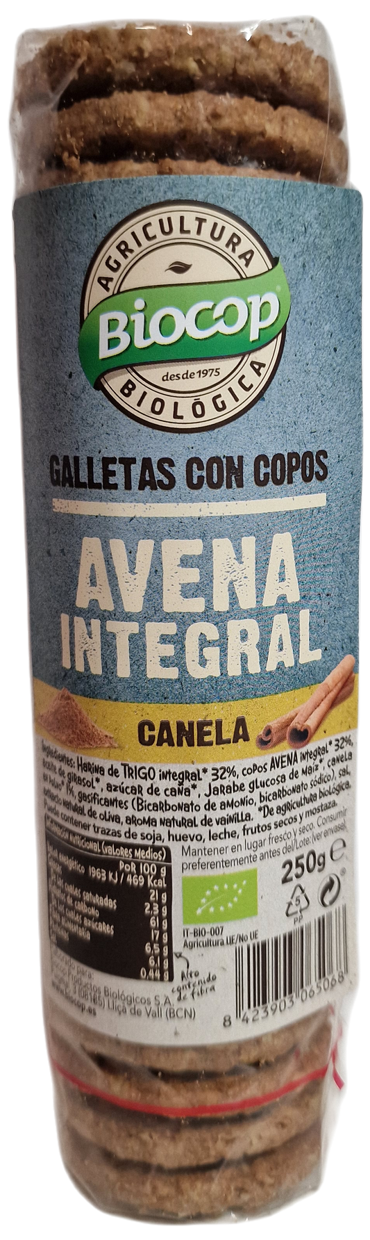 Galletas con copos avena y canela 250 gr