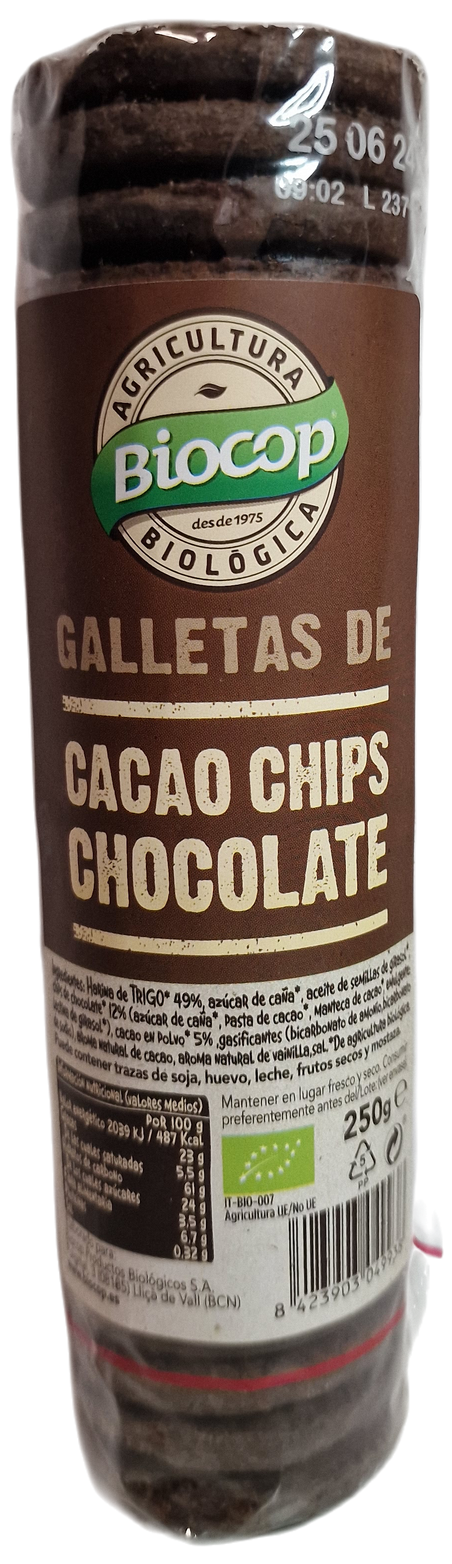 Galletas de cacao chips chocolate 250 gr