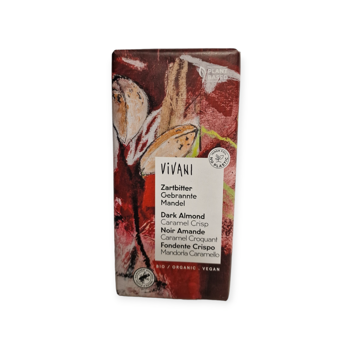 Chocolate negro ecológico con almendra, caramelo y especias